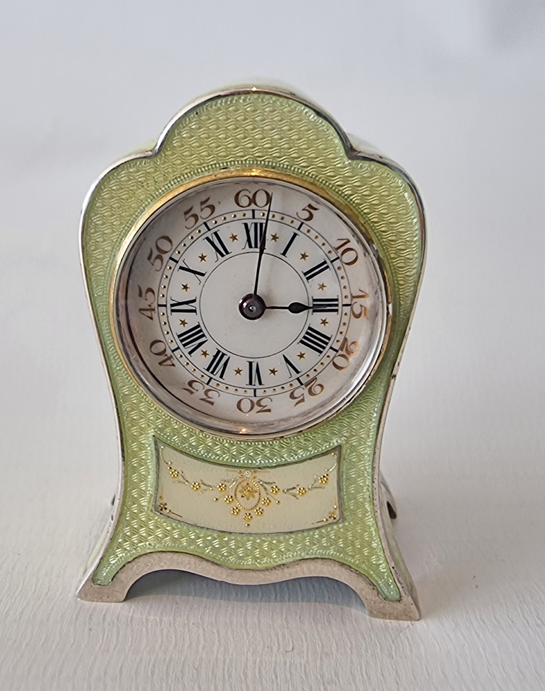 Silver and Guilloche enamel Sub miniature Carriage Clock by Valme