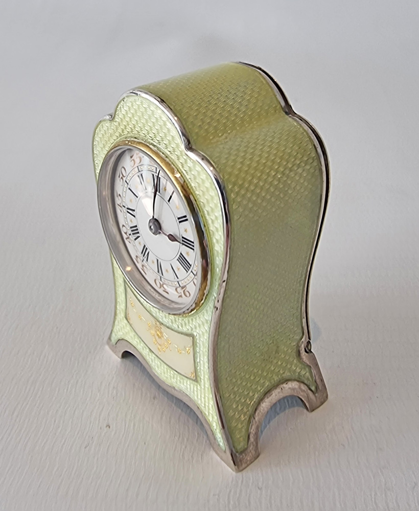 Silver and Guilloche enamel Sub miniature Carriage Clock by Valme