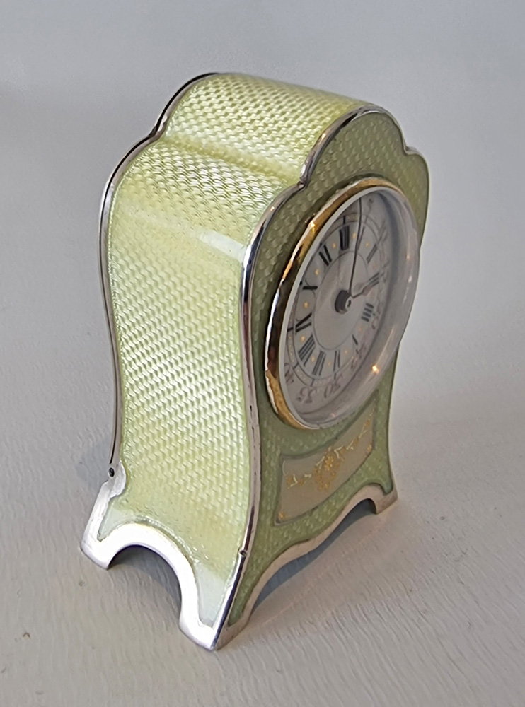 Silver and Guilloche enamel Sub miniature Carriage Clock by Valme