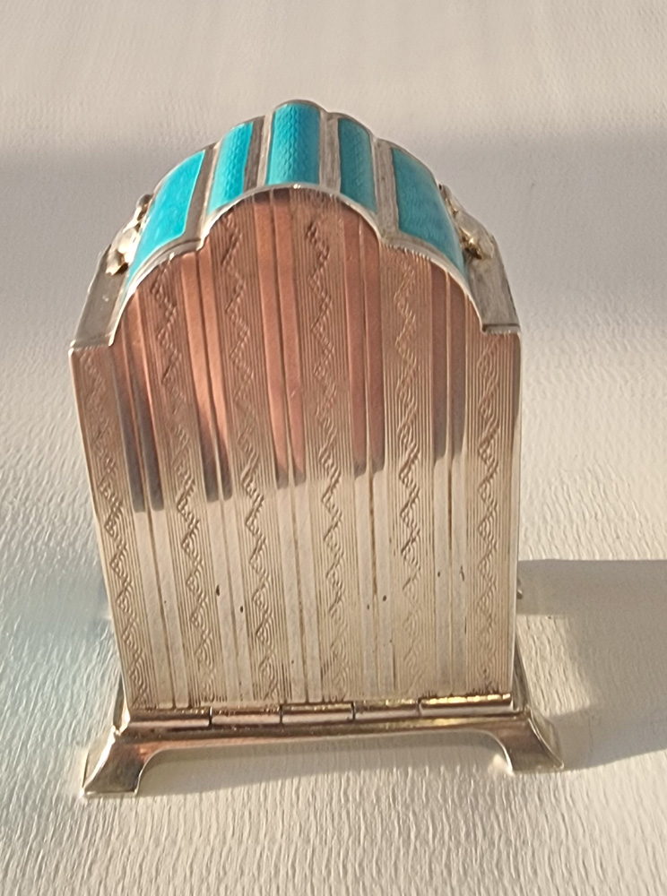 Silver and Turquoise Guilloche Enamel sub Miniature Carriage or Boudoir Clock
