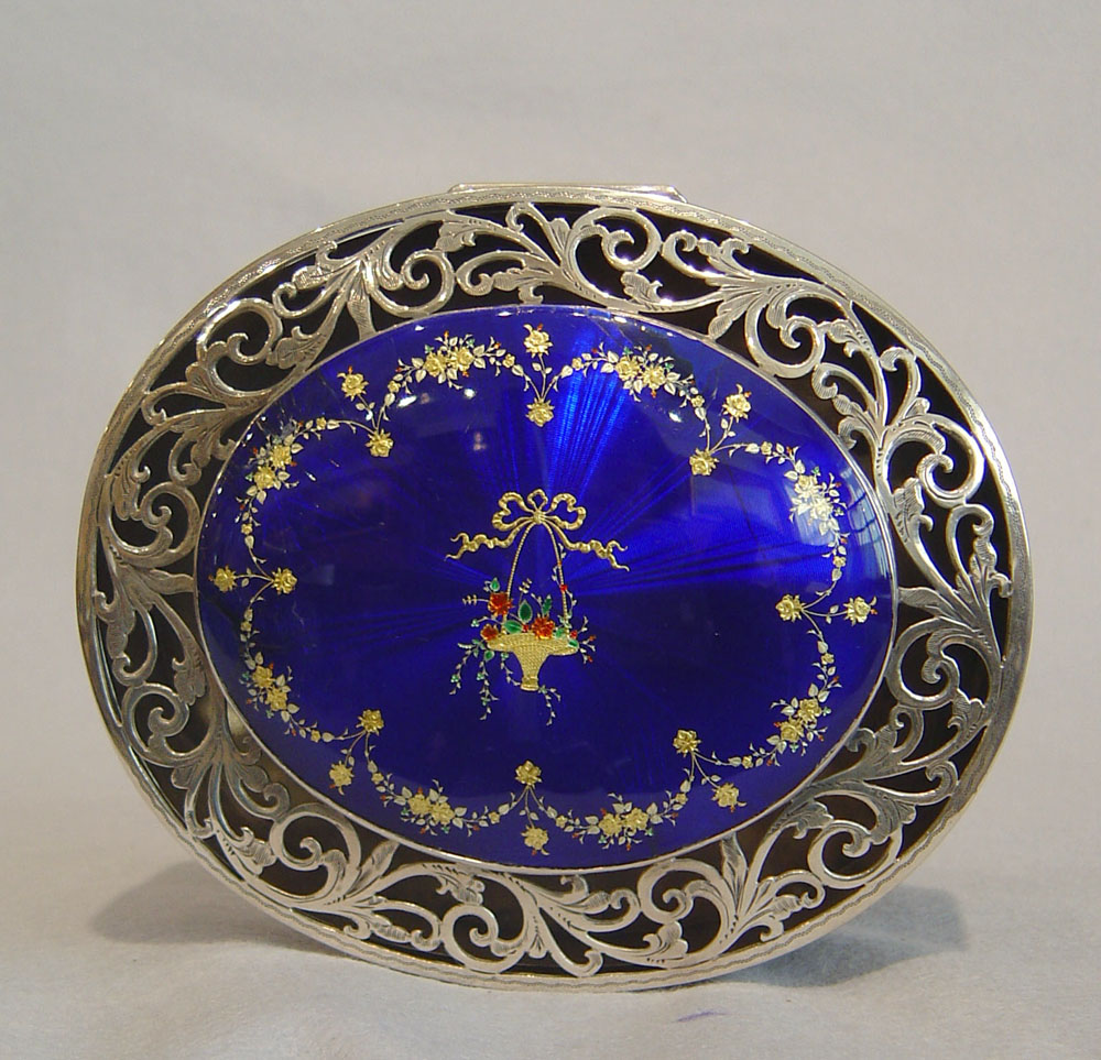 Silver & Enamel Box - Basket Flowers