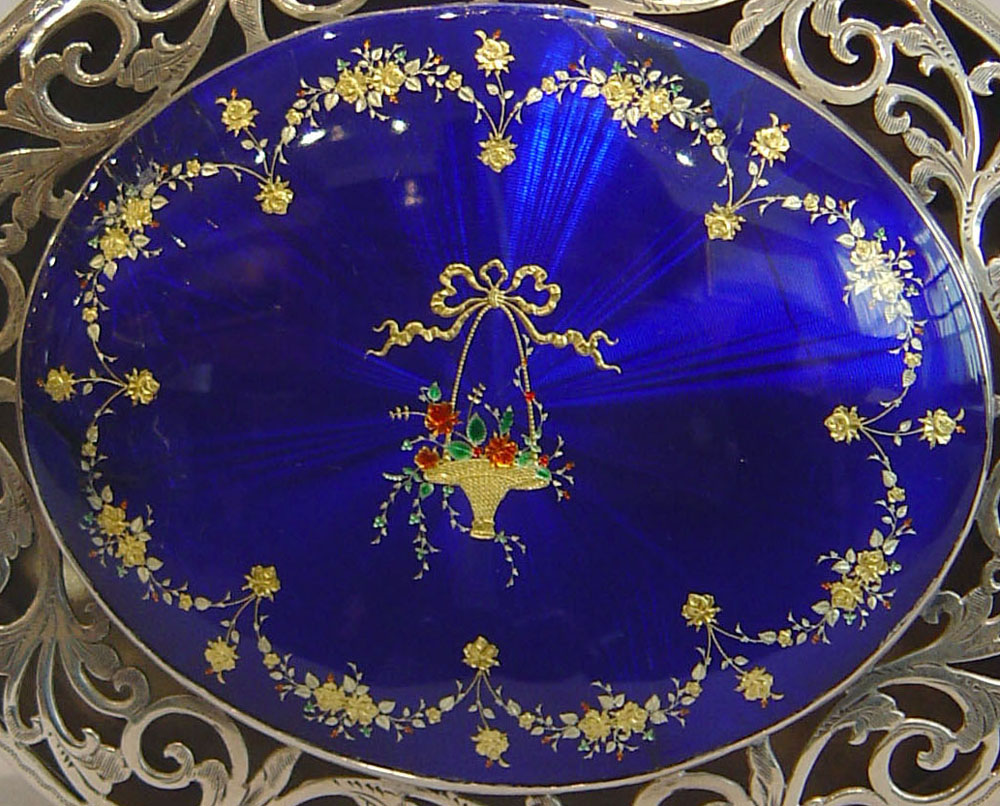 Silver & Enamel Box - Basket Flowers