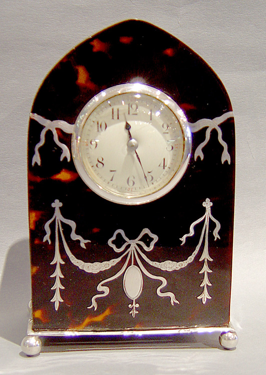 Lancet top tortoiseshell & silver picquet clock