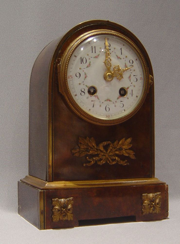 French antique dome topped tortoiseshell and bronze mounted mantel clock.