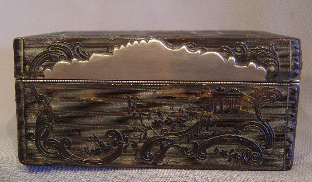 English antique 18th century silver gilt and tortoiseshell chinese chippendale rococco oblong box.