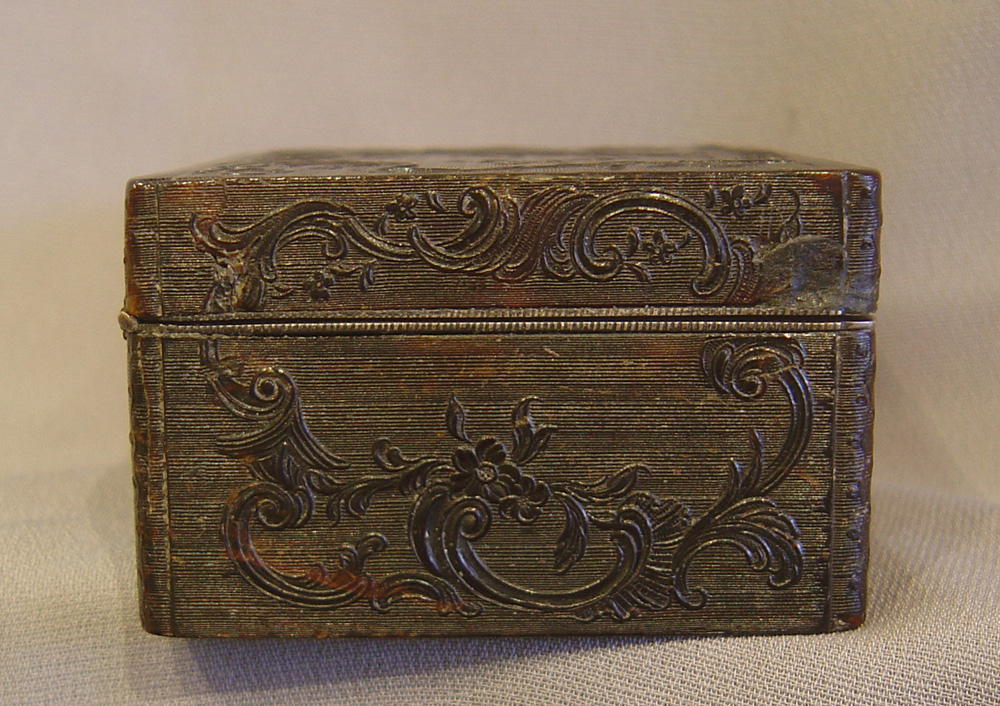 English antique 18th century silver gilt and tortoiseshell chinese chippendale rococco oblong box.