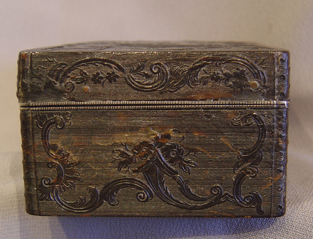 English antique 18th century silver gilt and tortoiseshell chinese chippendale rococco oblong box.