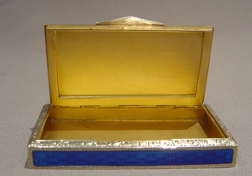 Continental silver and electric blue guilloche enamel box.