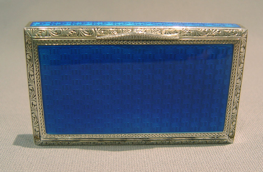Continental silver and electric blue guilloche enamel box.