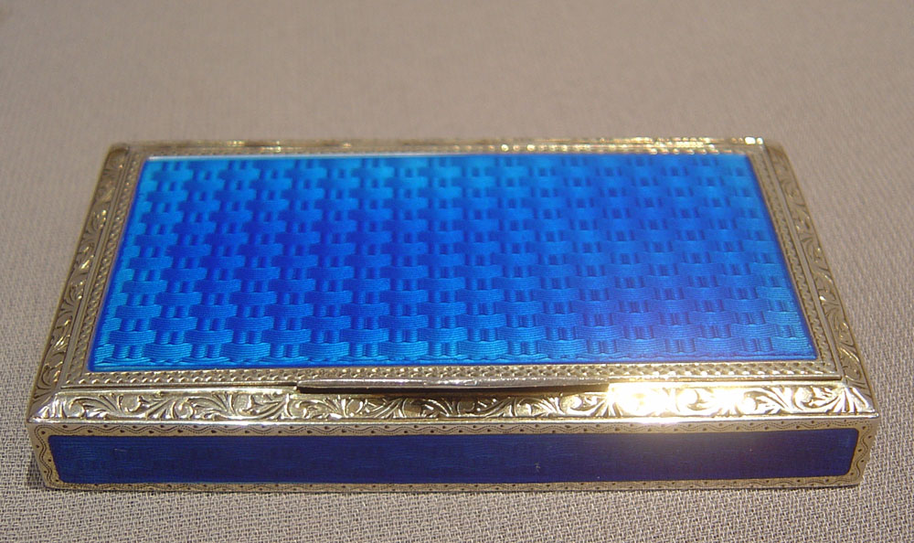 Continental silver and electric blue guilloche enamel box.