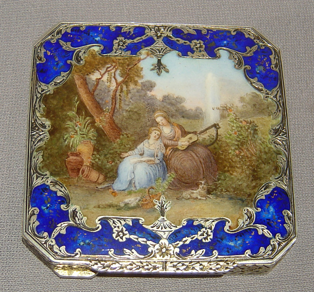 German antique 19th century enamel and silver gilt box