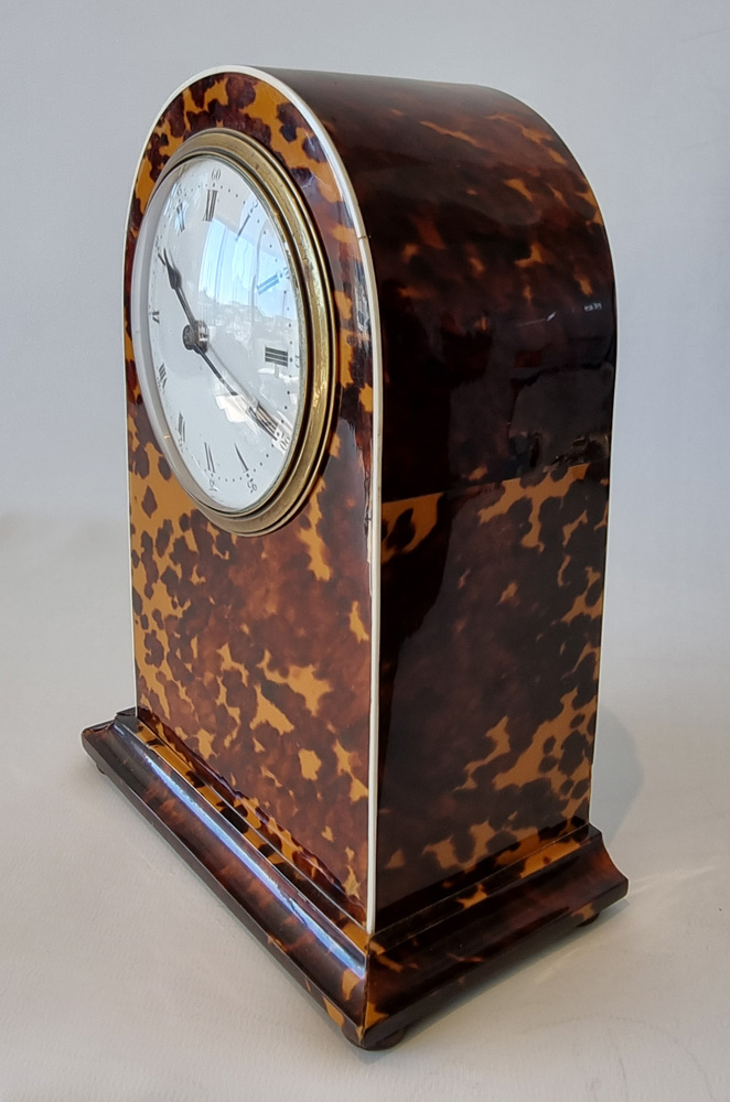 English blond tortoiseshell mantel clock.