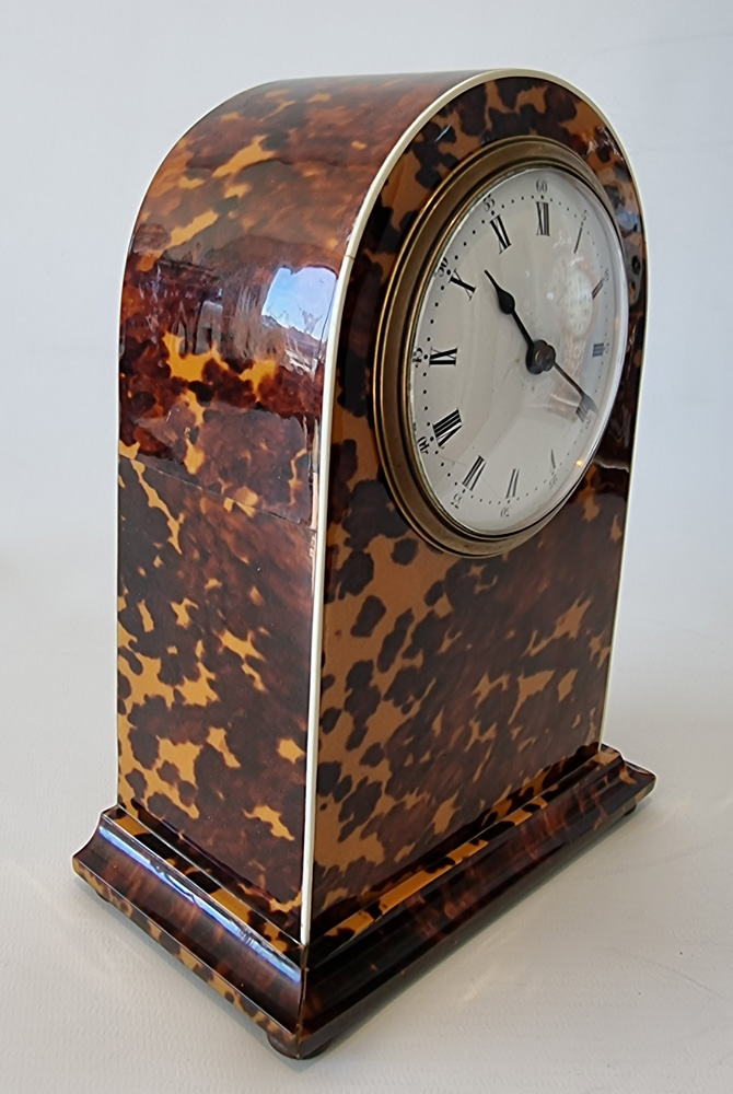 English blond tortoiseshell mantel clock.