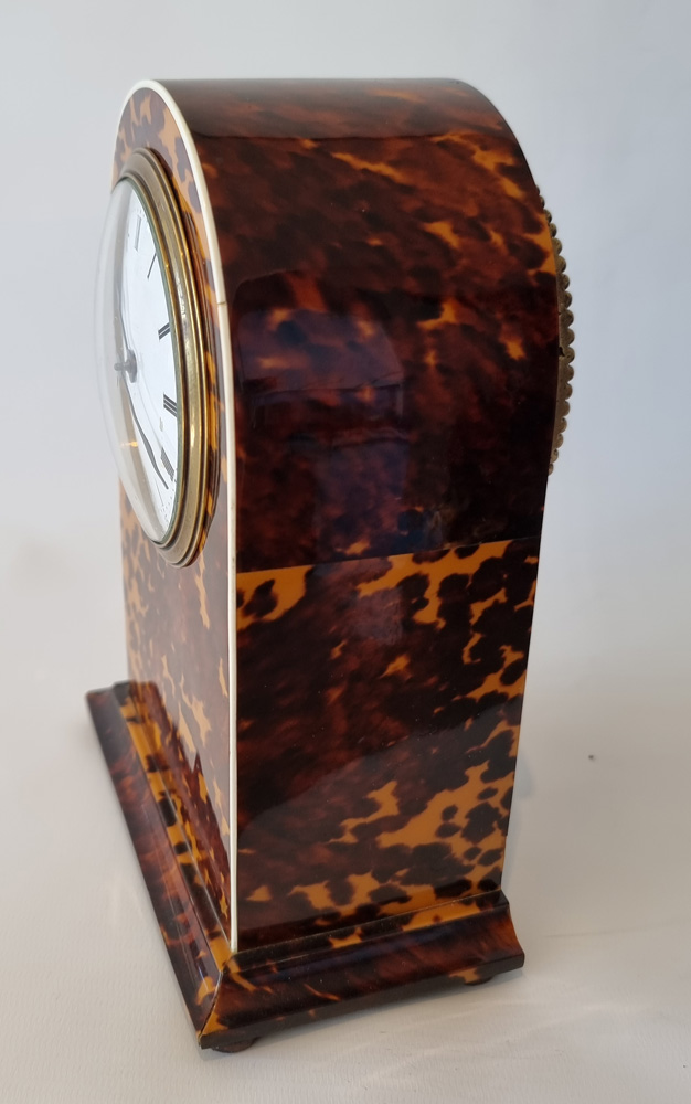 English blond tortoiseshell mantel clock.