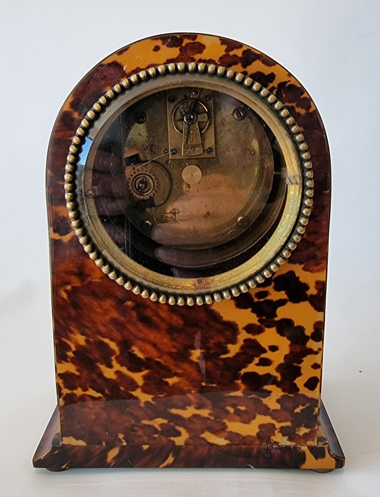 English blond tortoiseshell mantel clock.