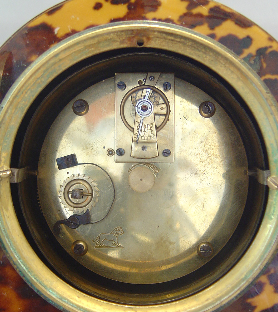 English blond tortoiseshell mantel clock.