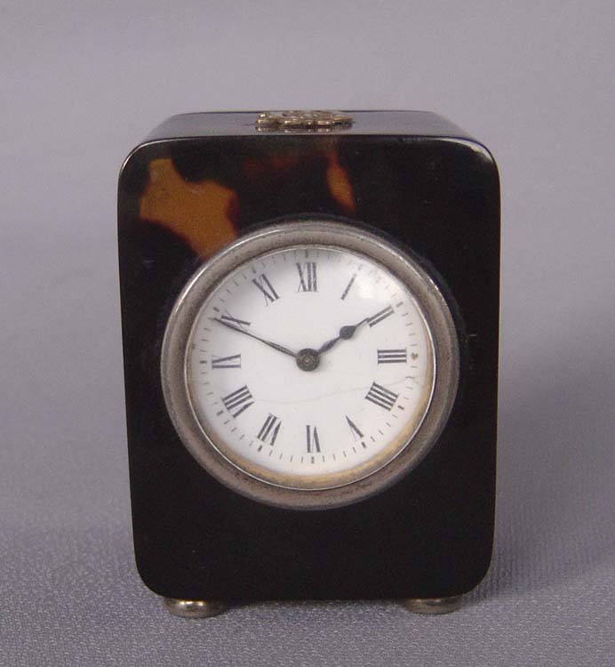 Tortoiseshell and silver gilt English Edwardian antique carriage clock dated 1905.