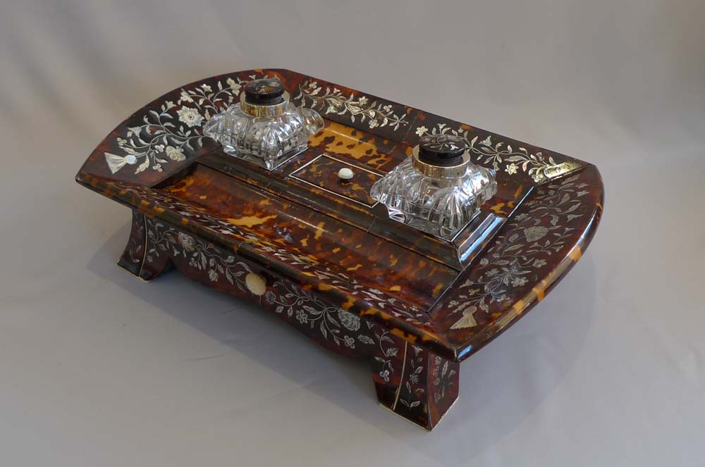 English Regency tortoiseshell, ivory and mother of pearl ecrier.