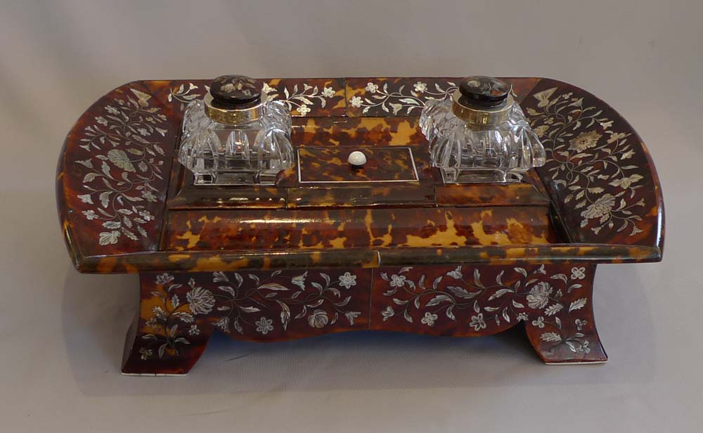English Regency tortoiseshell, ivory and mother of pearl ecrier.