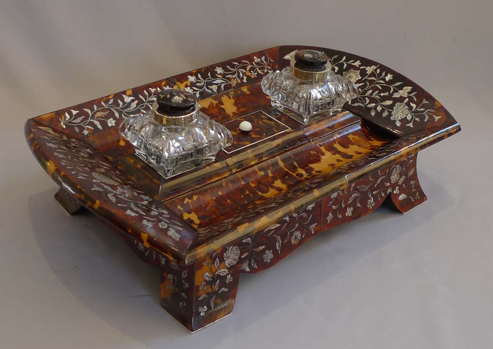 English Regency tortoiseshell, ivory and mother of pearl ecrier.