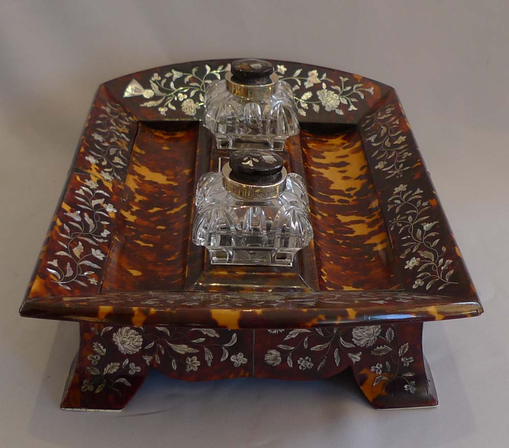 English Regency tortoiseshell, ivory and mother of pearl ecrier.
