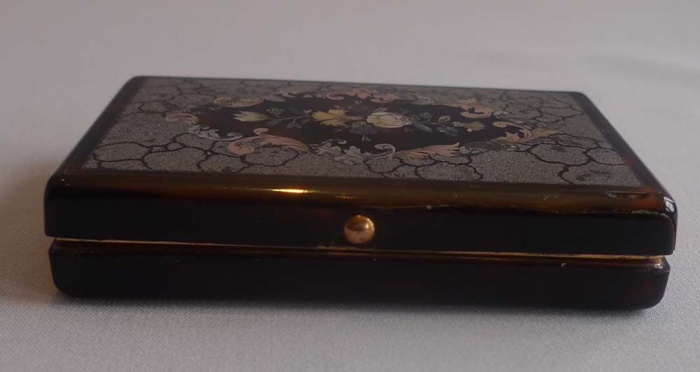 Antique tortoiseshell and gold and shell pique snuff box.