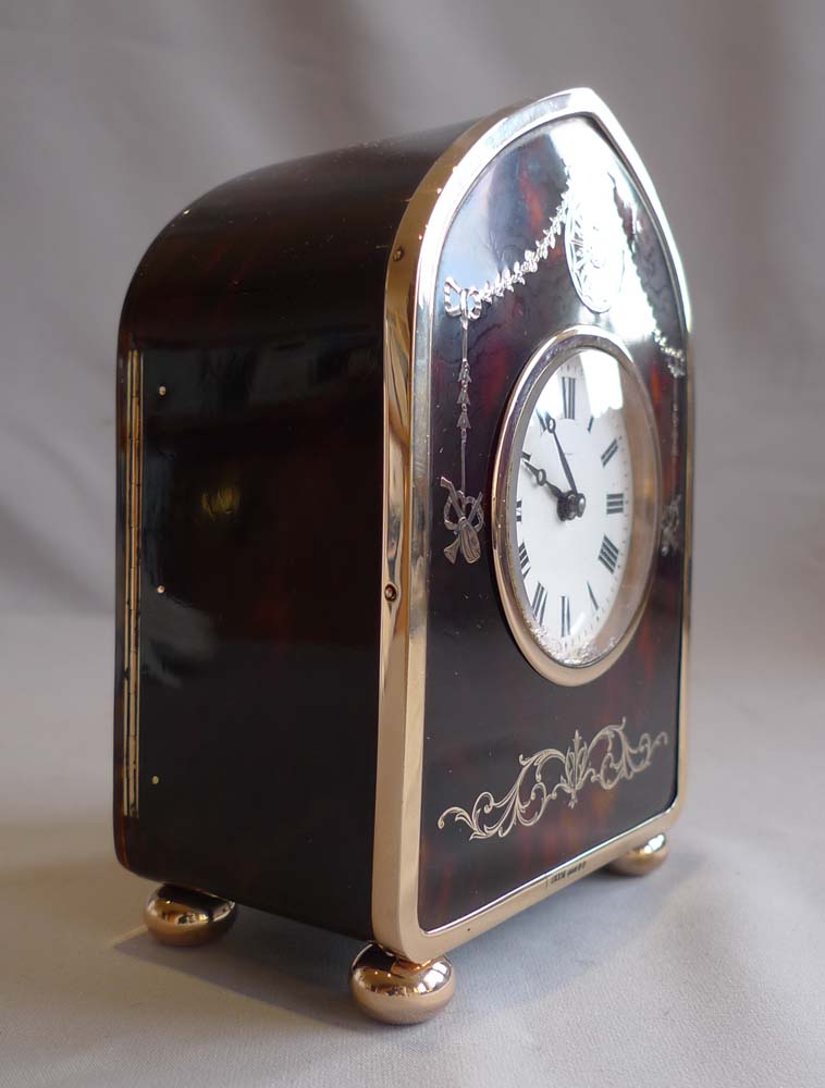 Gold and gold pique and tortoiseshell carriage clock hallmarked for H. Aumont and Co. London 1910.