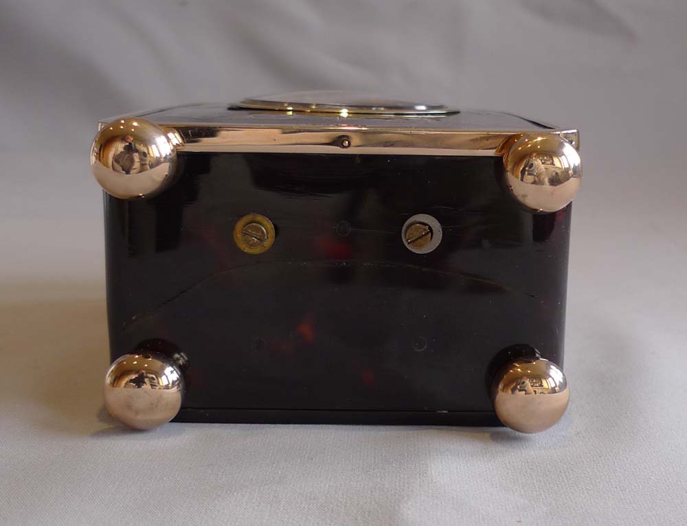 Gold and gold pique and tortoiseshell carriage clock hallmarked for H. Aumont and Co. London 1910.