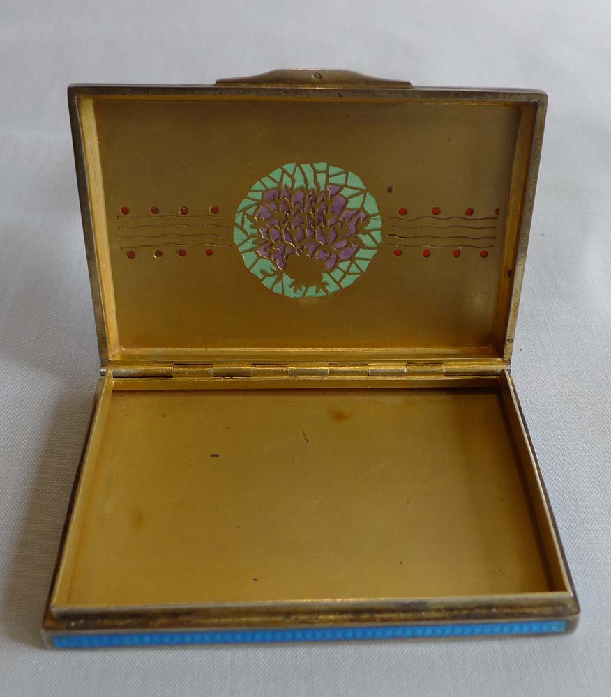 Enamel Guilloche and silver gilt Art Nouveau antique card case or box.