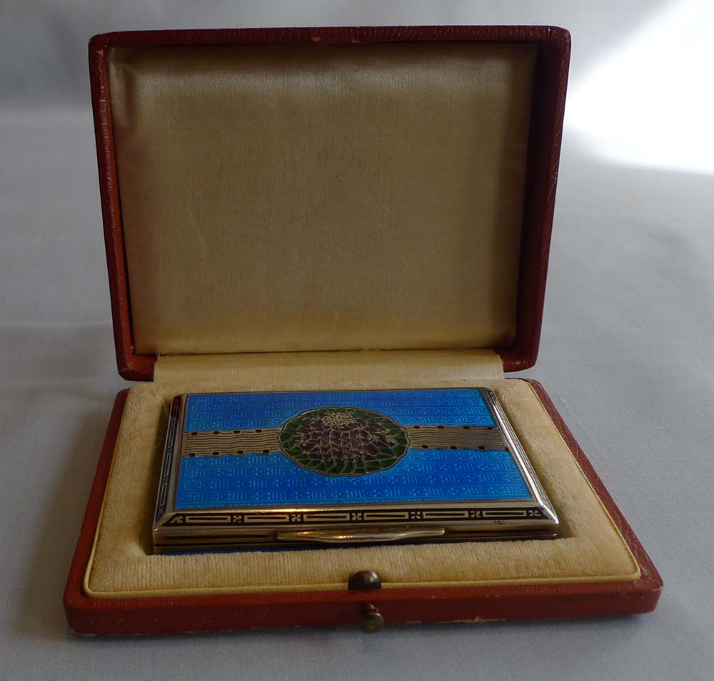 Enamel Guilloche and silver gilt Art Nouveau antique card case or box.