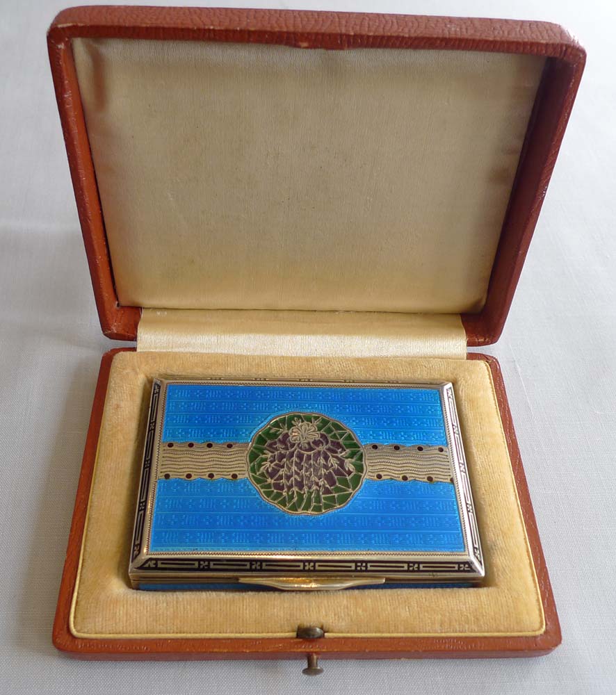Enamel Guilloche and silver gilt Art Nouveau antique card case or box.