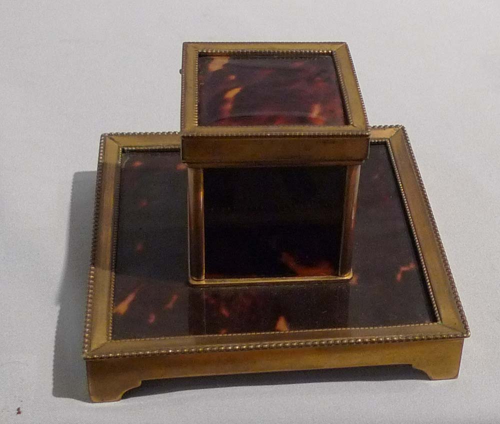 Antique tortoiseshell and gilt bronze desk set.