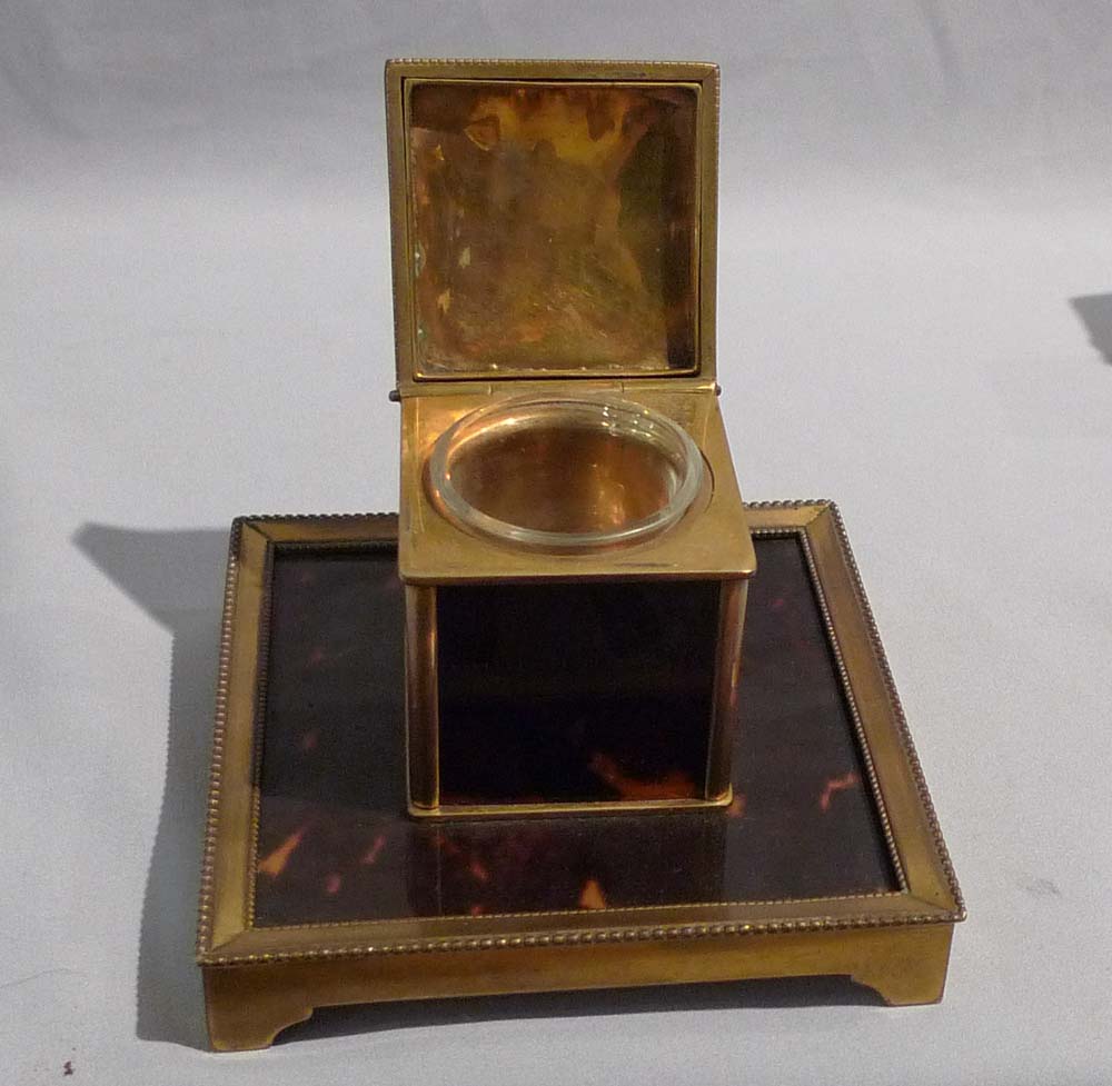 Antique tortoiseshell and gilt bronze desk set.