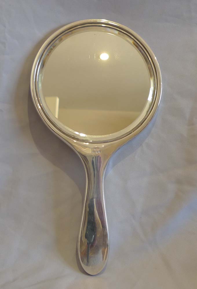 Tortoiseshell and silver picque 5 piece brush and mirror set (unused) London 1929.