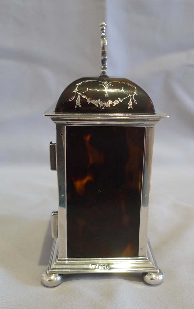 English dome topped tortoiseshell & silver piquet carriage clock