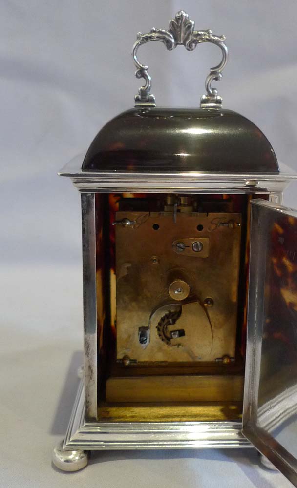 English dome topped tortoiseshell & silver piquet carriage clock
