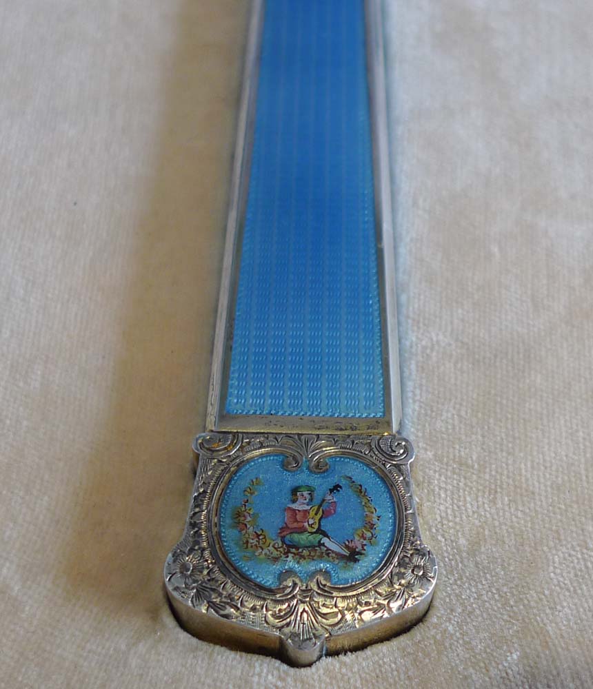 Silver, guilloche enamel, hand painted enamel  hand mirror
