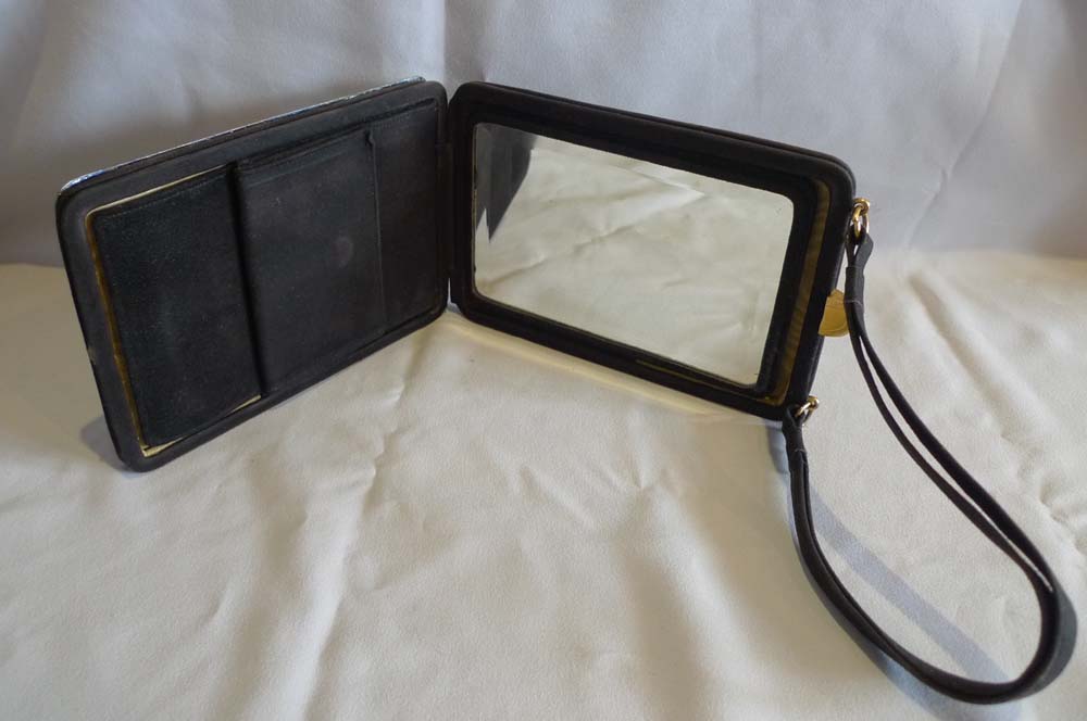 silver and yellow guilloche enamel and en grissaille painting evening purse.