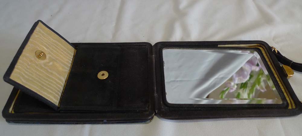silver and yellow guilloche enamel and en grissaille painting evening purse.