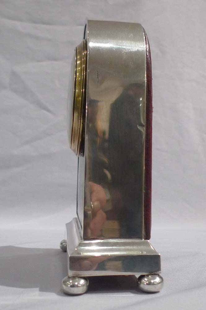 English tortoiseshell, silver pique and leather mantel clock