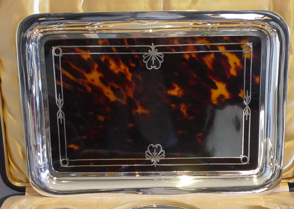 Silver and tortoiseshell dressing set in original case
