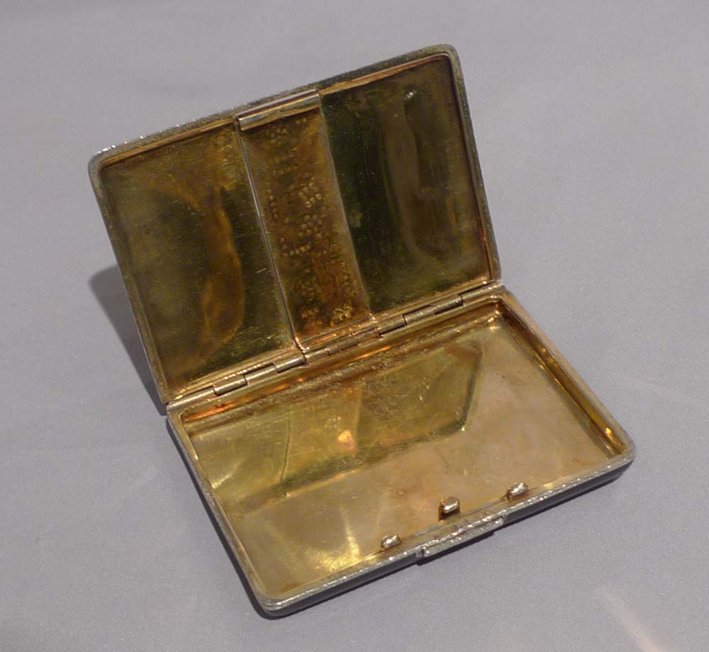 Silver, black enamel and marquesite card case,