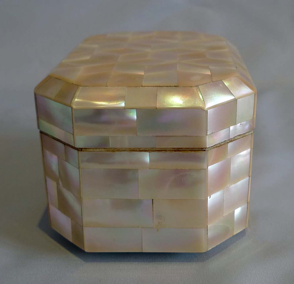 Antique mother of pearl and ivorine casket.