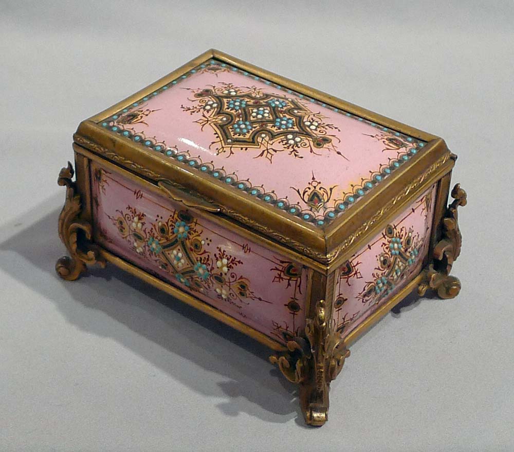 Jewelled enamel and gilt bronze jewellry casket.