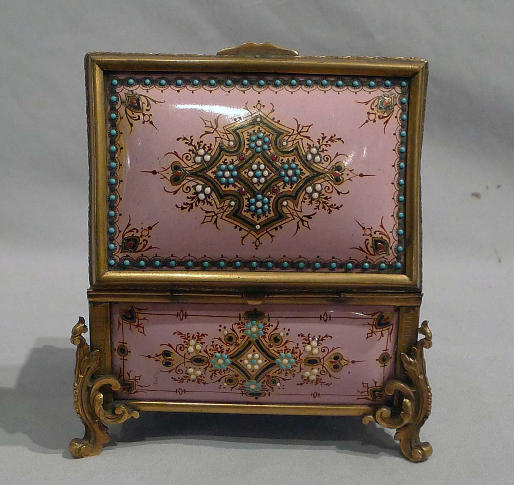 Jewelled enamel and gilt bronze jewellry casket.
