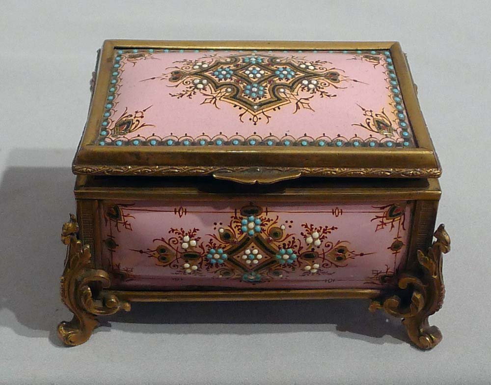 Jewelled enamel and gilt bronze jewellry casket.