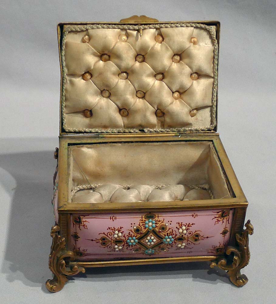 Jewelled enamel and gilt bronze jewellry casket.