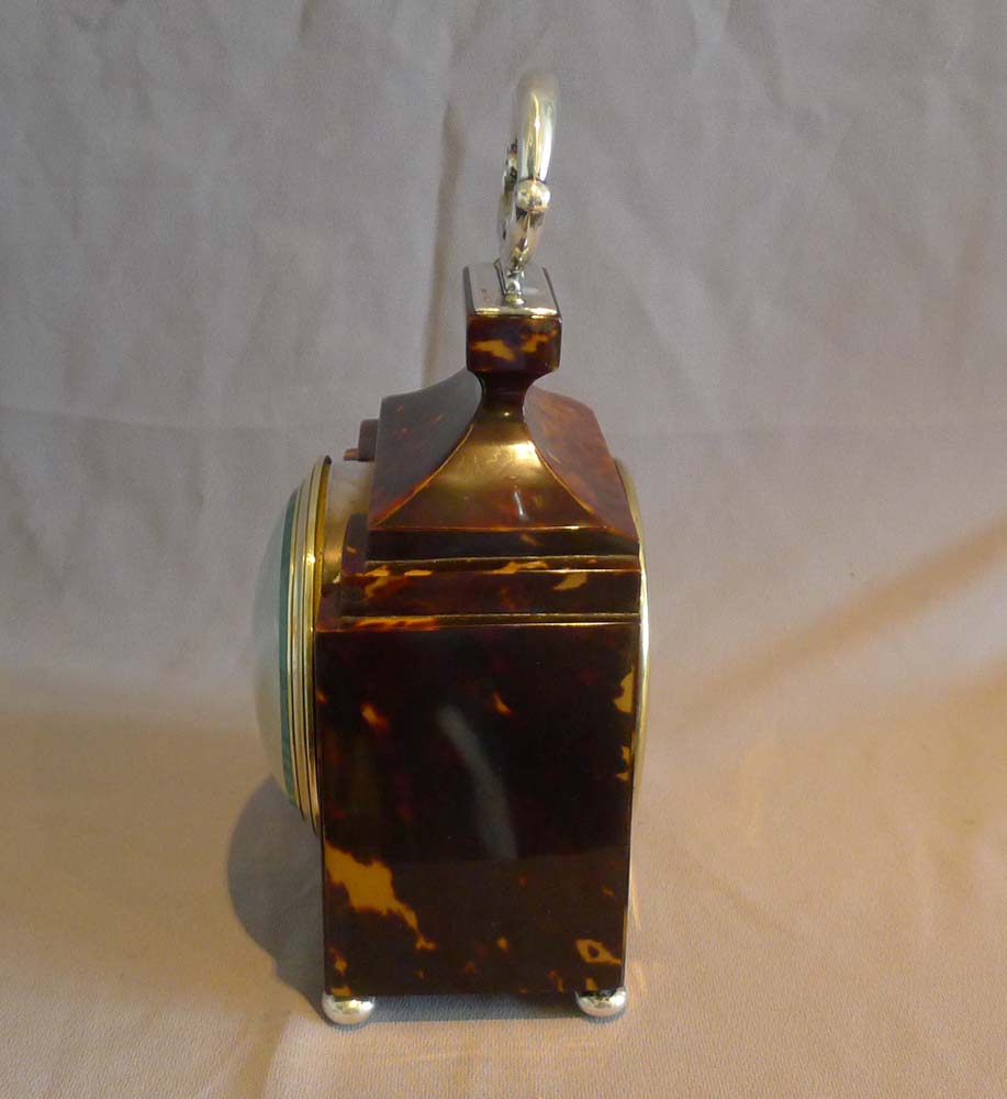 Antique English Edwardiian Tortoiseshell and silver mantel clock
