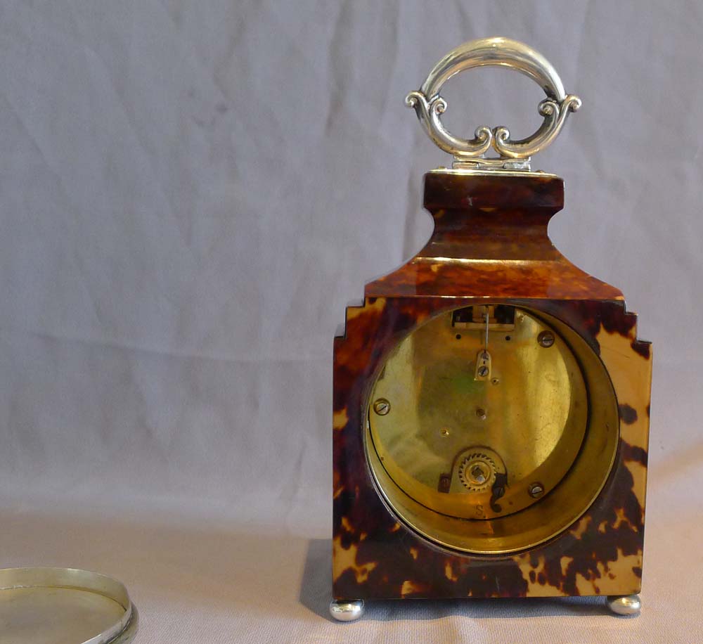 Antique English Edwardiian Tortoiseshell and silver mantel clock