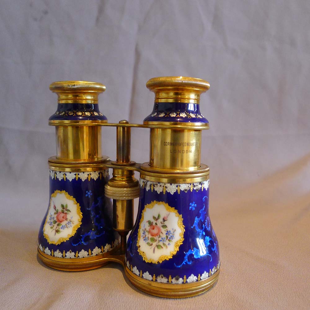 Antique English large guilloche enamel opera glasses.